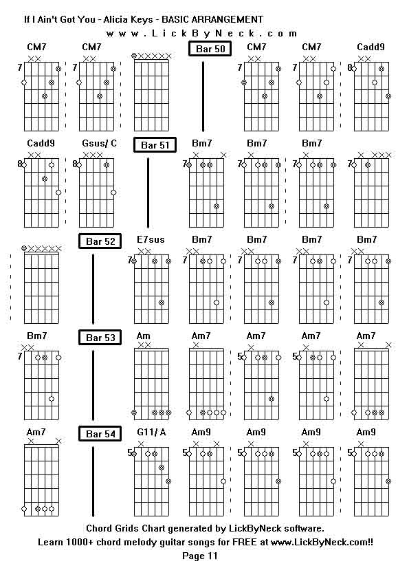 Chord Grids Chart of chord melody fingerstyle guitar song-If I Ain't Got You - Alicia Keys - BASIC ARRANGEMENT,generated by LickByNeck software.